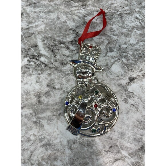 Lenox Sparkle & Scroll Angel & Snowman Ornament Silverplate Colored Gems - Picture 2 of 9